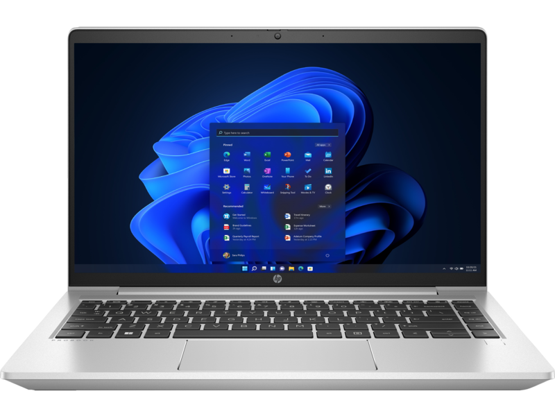 HP ProBook 445 G9 - Vista frontal de la laptop liviana y compacta con rendimiento comercial, seguridad y durabilidad. Perfecta para profesionales en movimiento. Actualice fácilmente para impulsar el crecimiento de su negocio.